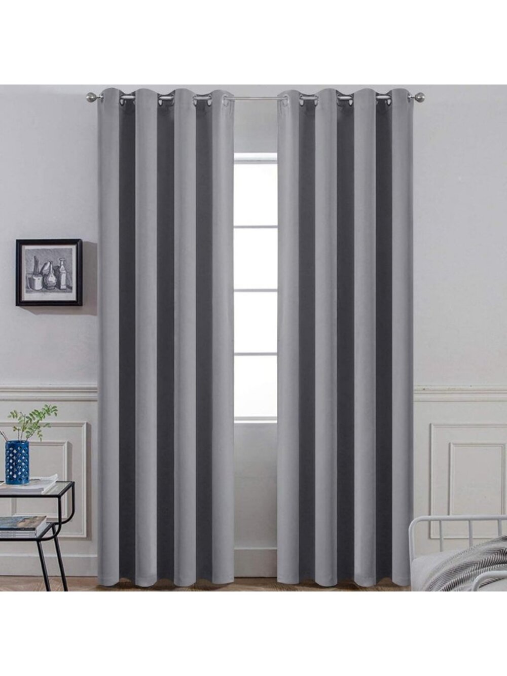 Grey Room Darkening Curtains 52x96 Inch Grommet Panels for Living Room Decor